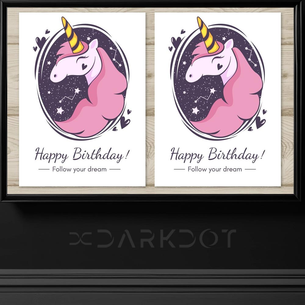 unicorn temali bebek cocuk dogum gunu afis poster tasarim sablon ornekleri