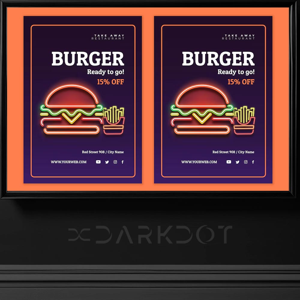 neon temali hamburger menu afis poster tasarimlari burger sosyal medya tasarimlari