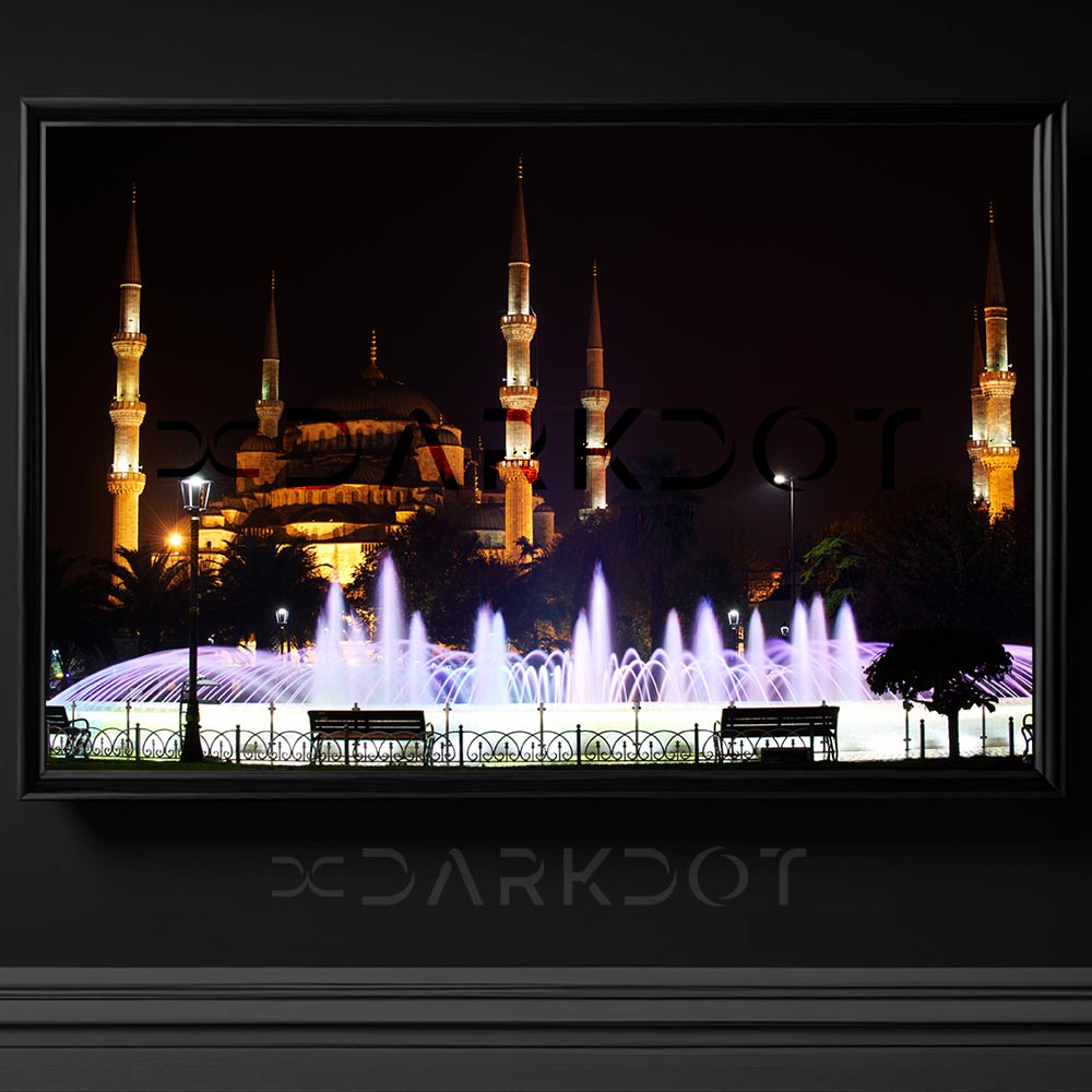 ayasofya camii gece isikli yol manzara fotografi istanbul sultanahmet