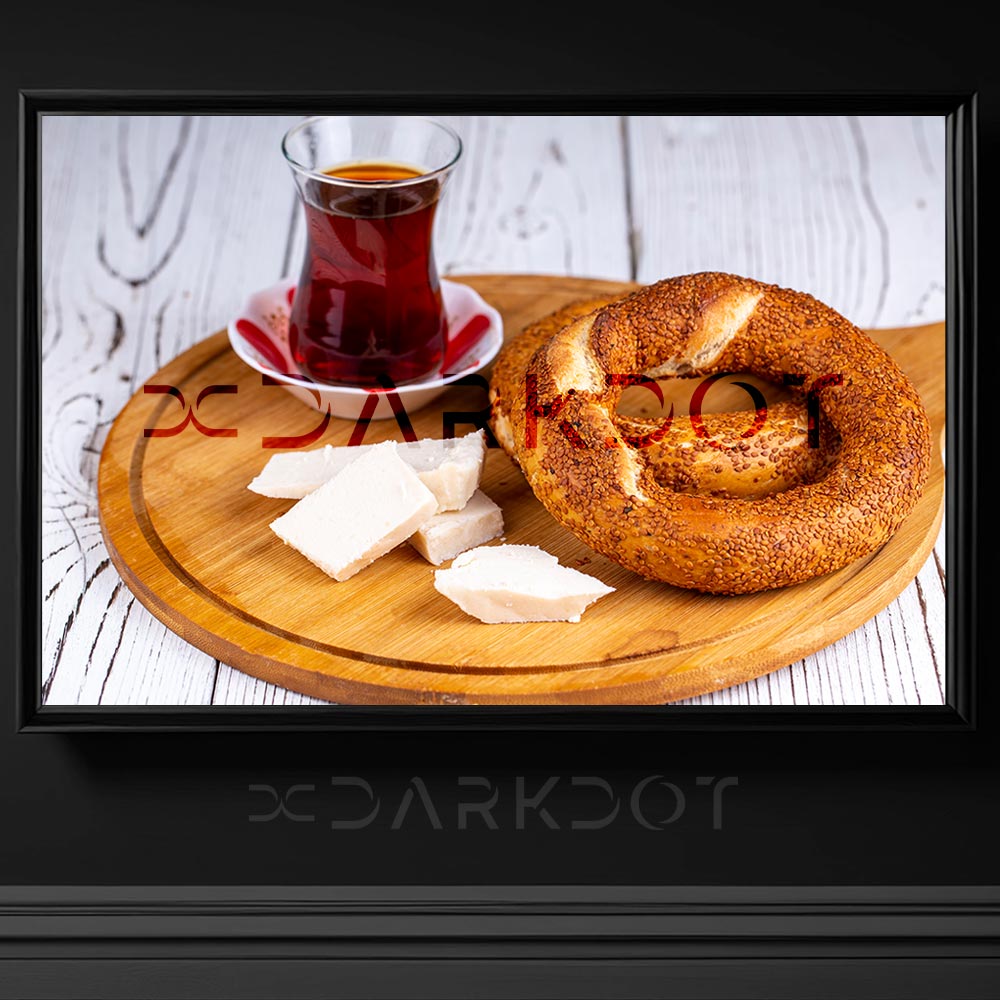 simit cay peynir servisi ahsap sunum tabaginda simit kahvalti fotografi