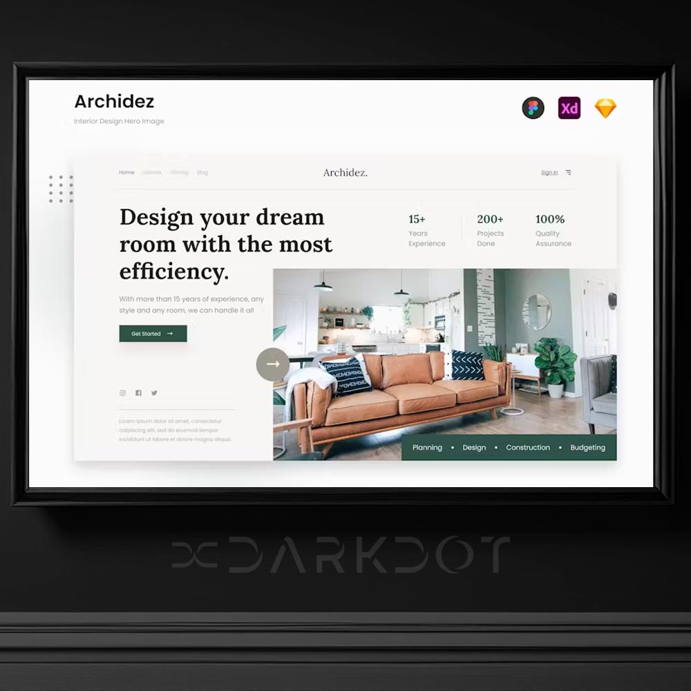 archidez minimalist web site acilis sayfasi banner template xd figma sketch