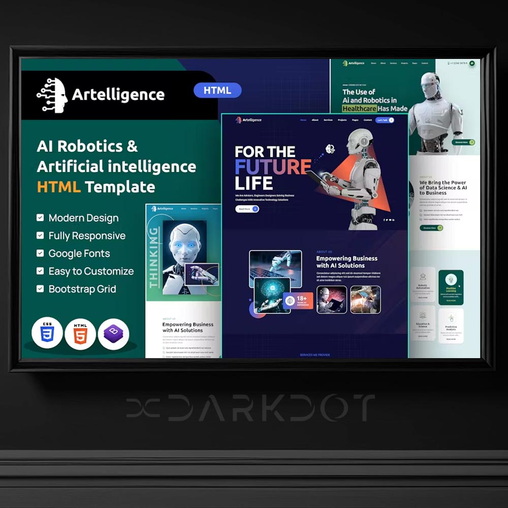 artelligence ai robotics web site html template yapay zekta temali web site