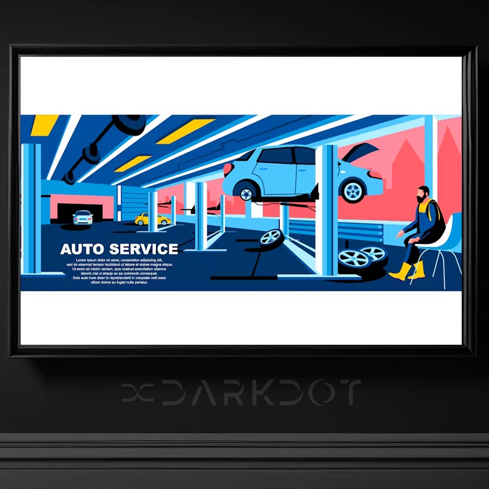 araba oto servis tamirci web site vektorel banner tasarim illustrasyon ai