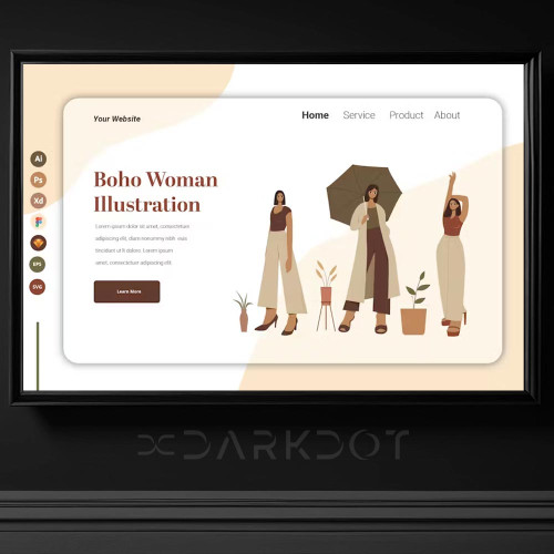 boho moda tasarim web site illustrasyon cizim acilis sayfa slat tasarimi