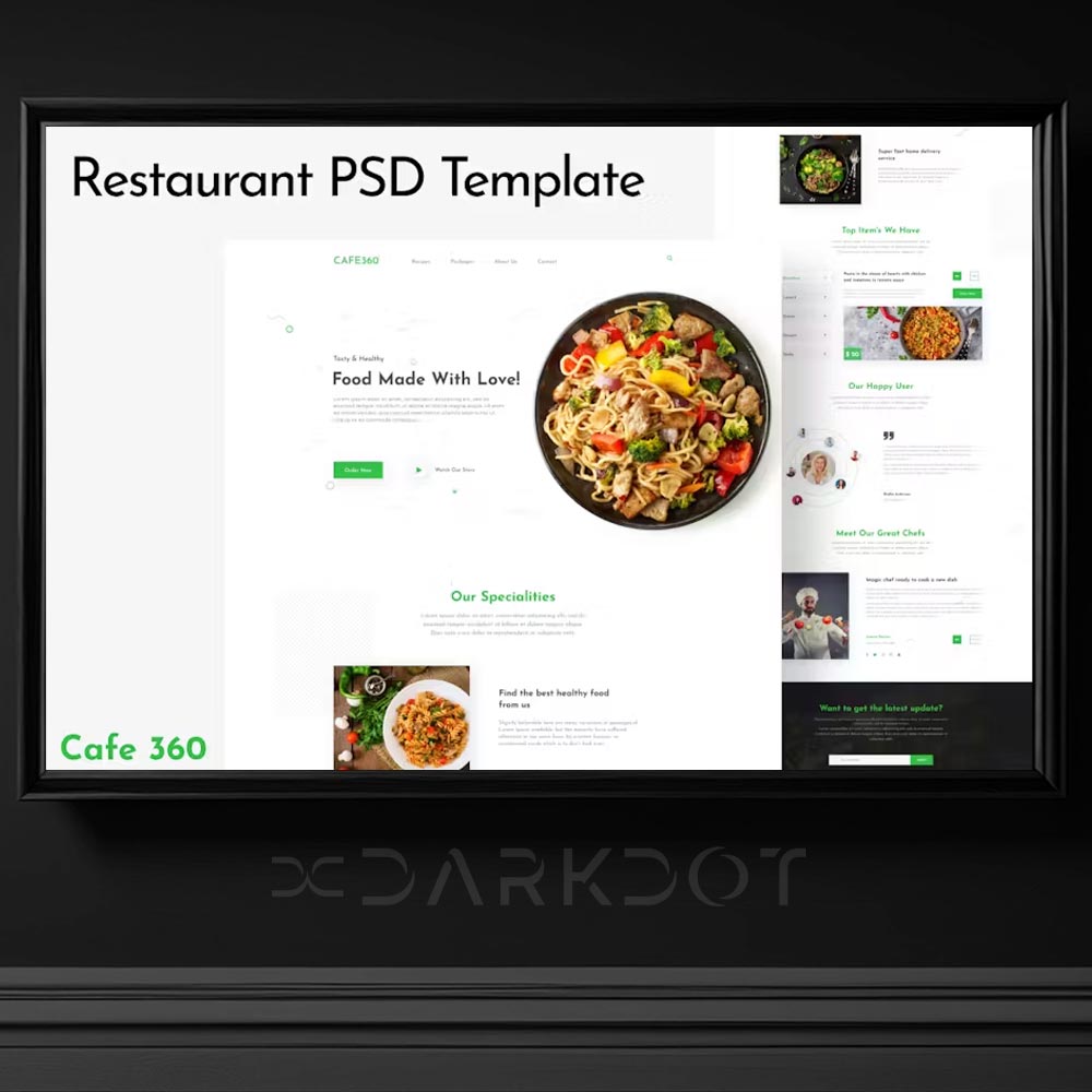 cafe360 restaurant cafe urun satis web site template psd tek sayfa tasarim