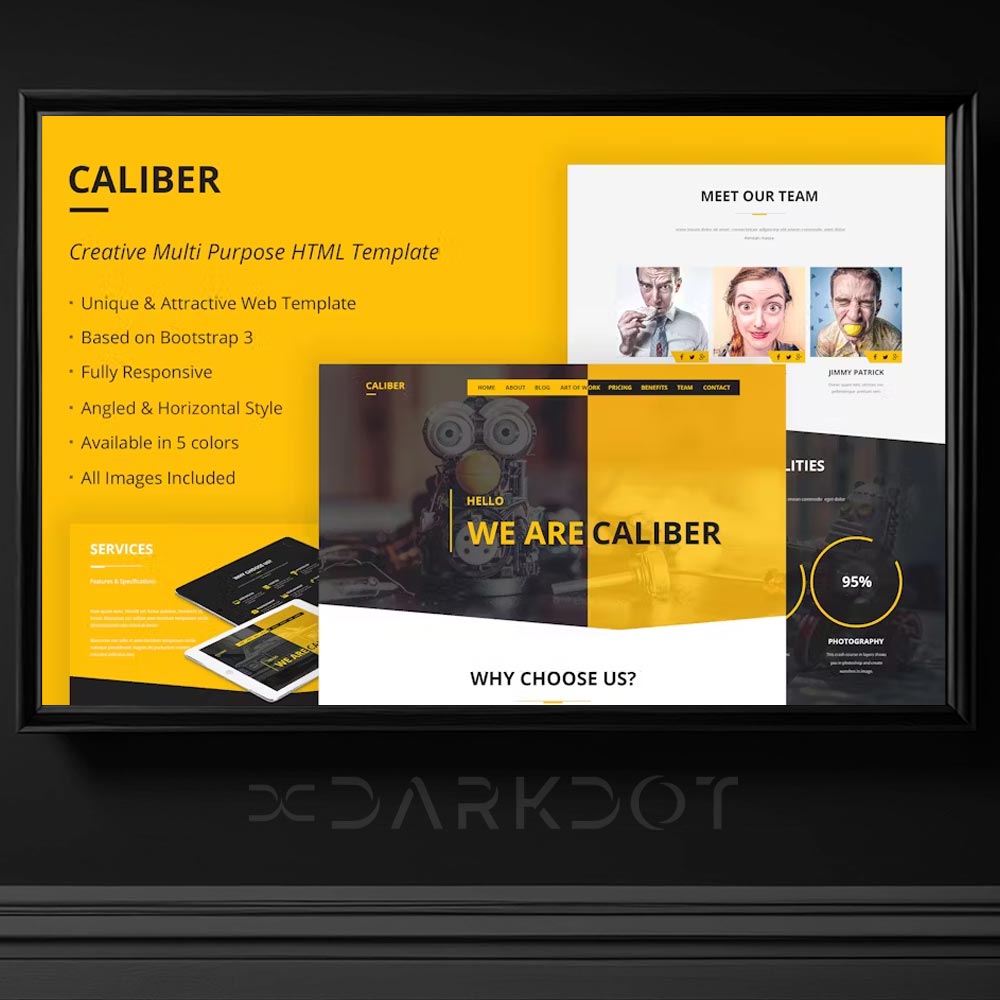 caliber creative profesyonel cok amacli web site html template sari renkler