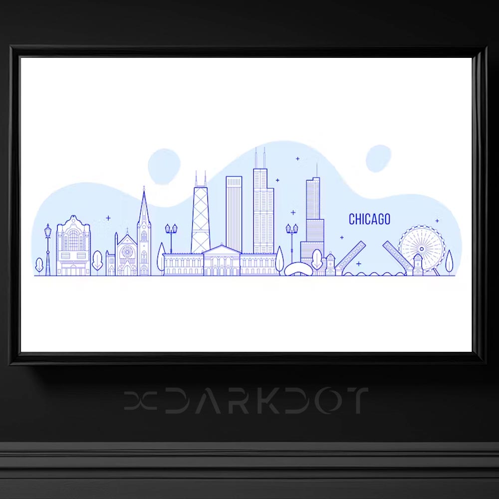 chicago skyline sikago sehir manzarasi vektorel tasarim illustrasyon cizim