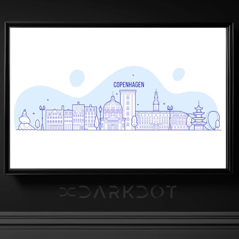 copenhagen skyline kopenhag siluet vektorel illustrasyon cizim sehir manzara