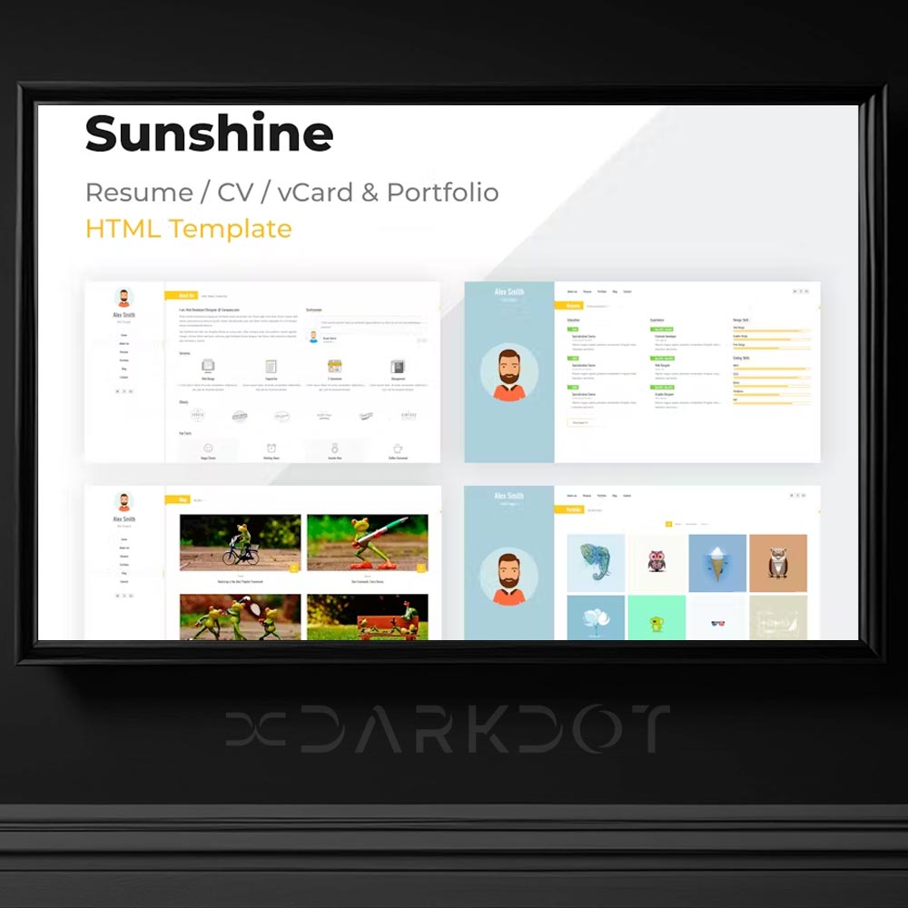 sunshine cv resume freelance web site tema portfolyo cv web site template