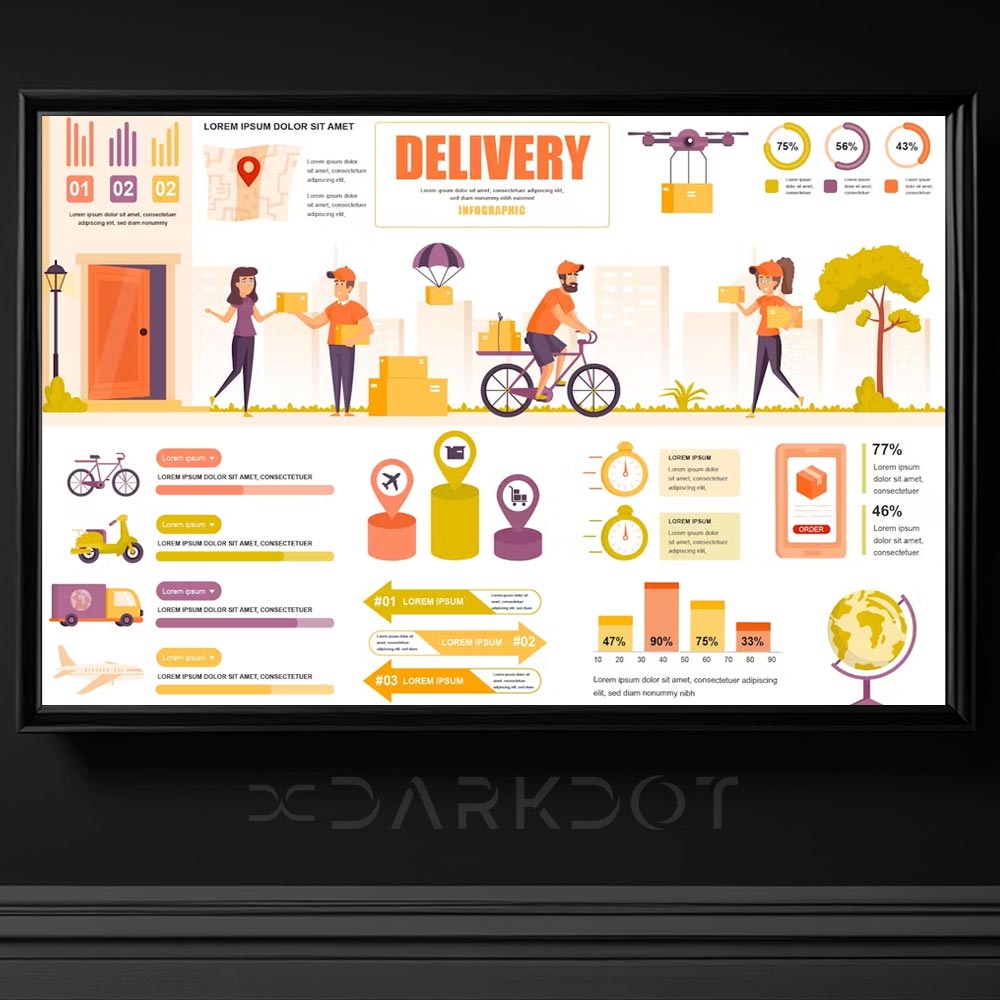 kargo kurye infografik tema illustrasyon cizim template infographic delivery