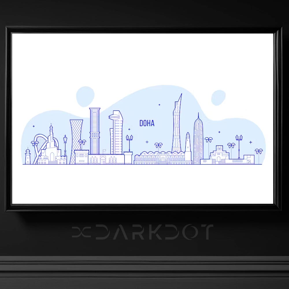 doha katar skyline sehir manzarasi vektorell illustrasyon cizim template