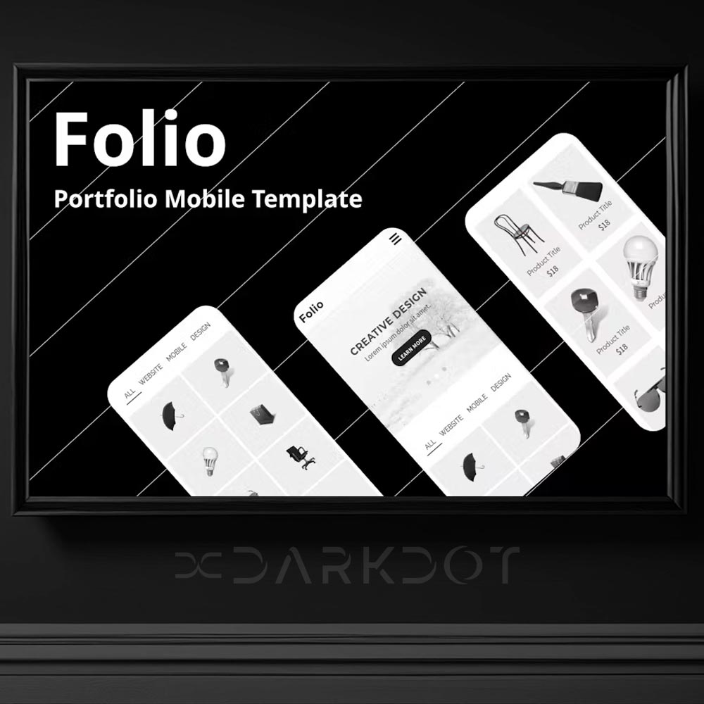 folio portfolio minimal siyah beyaz mobil app tanitim template tasarim