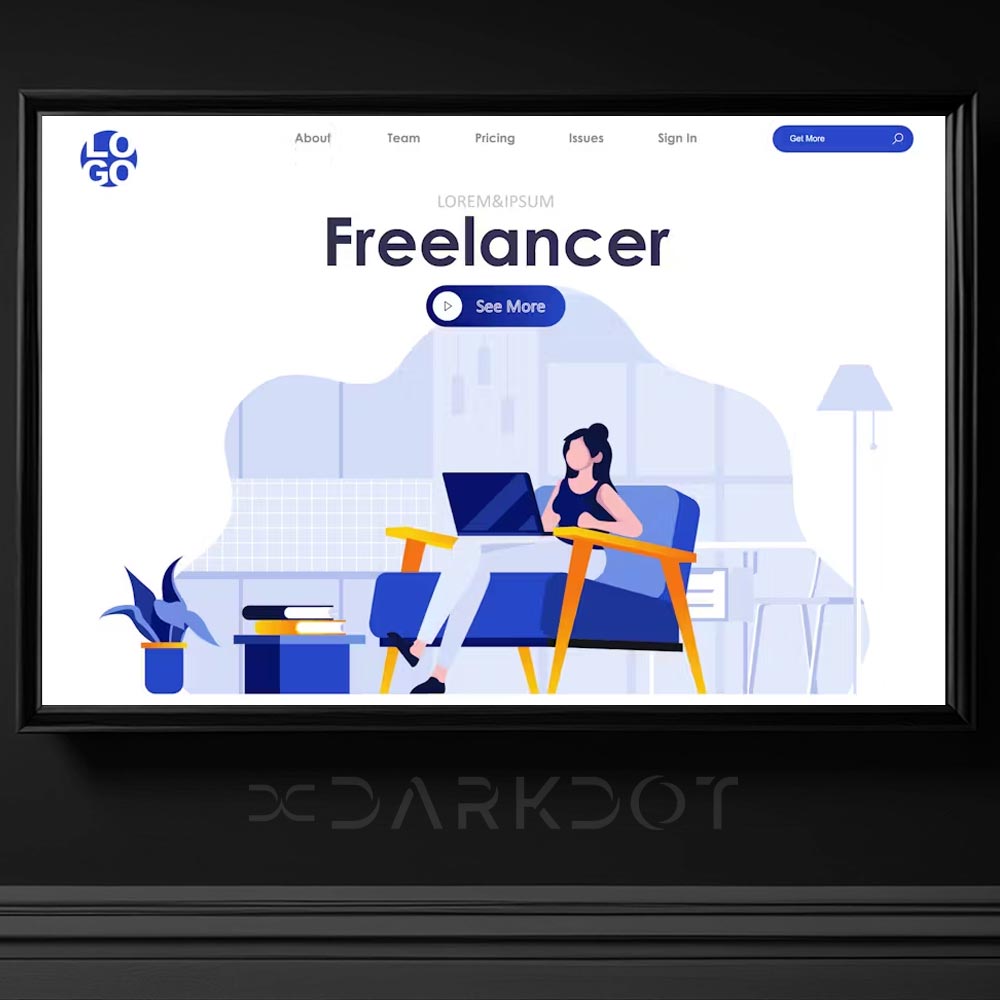 freelance calisanlar icin vektorel evden calisma temali illustrasyon slayt