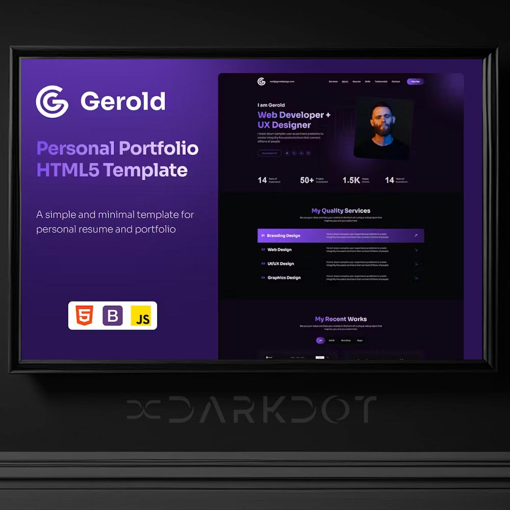 gerold personal kisisel portfolio web site html template siyah tema