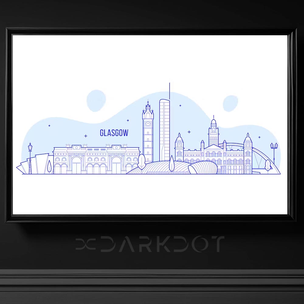 glasgow skyline iskocya glasgow sehri vektorel cizim tasarim illustrasyon