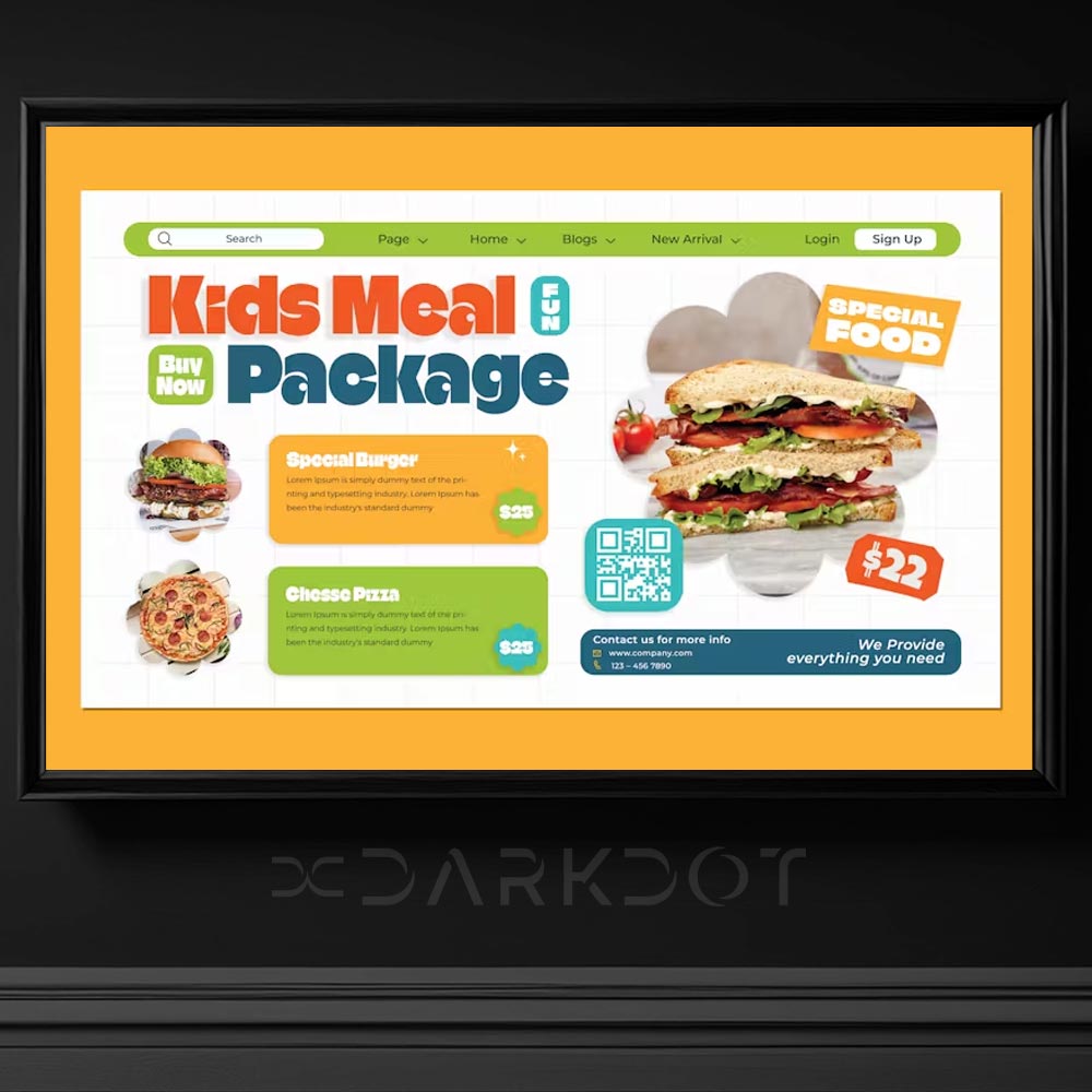 cocuk menusu temali fast food web site post banner template tasarim