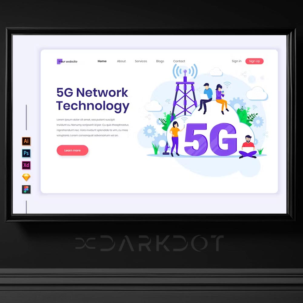 5g ag teknolojisi uydu fiber internet 5g temali illustrasyon banner slayt