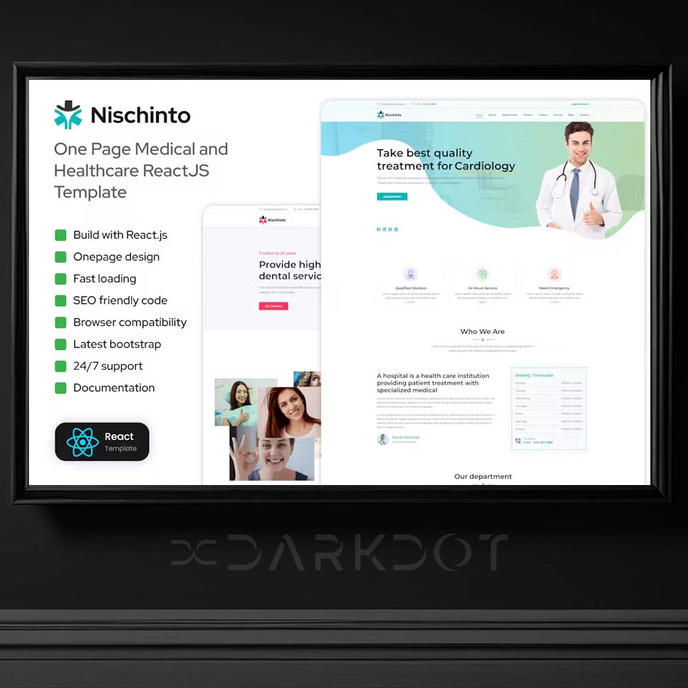 nischinto medical hastane web site html reactjs template klinik sablon