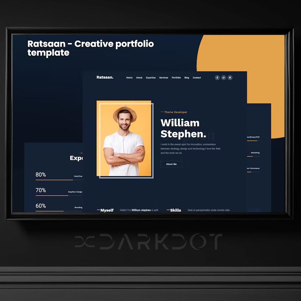 ratsaan kisisel portfolyo web site template modern siyah tema cv html
