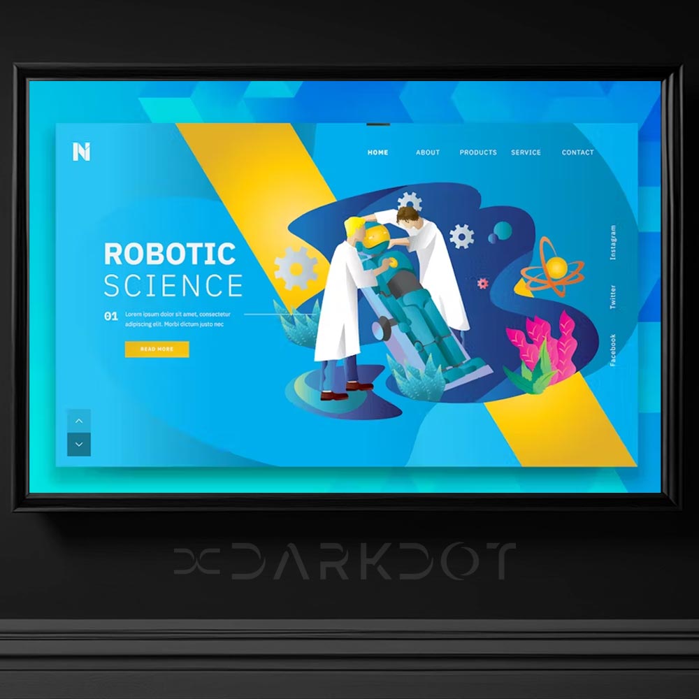 robotik bilim tibbi robotik ameliyat tema afis poster illustrasyon banner