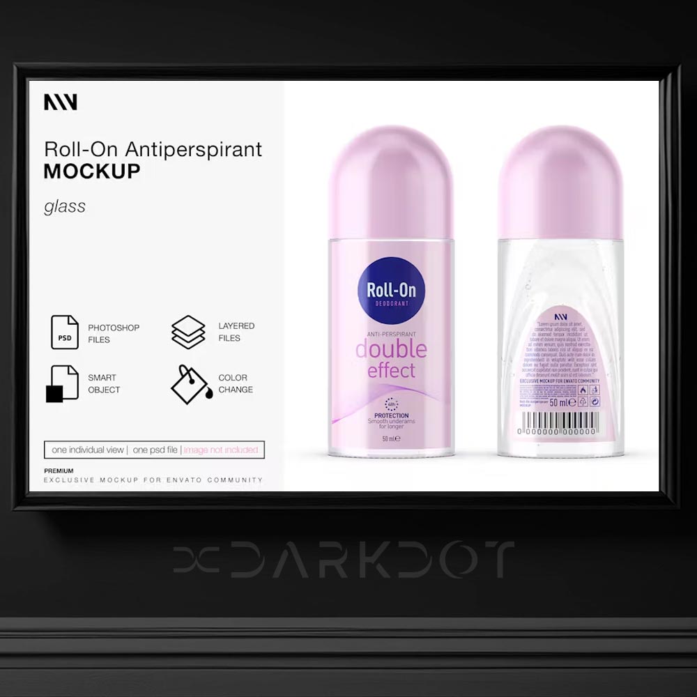 roll-on deodorant kadin pembe seffaf cam sise nive mockup psd tema