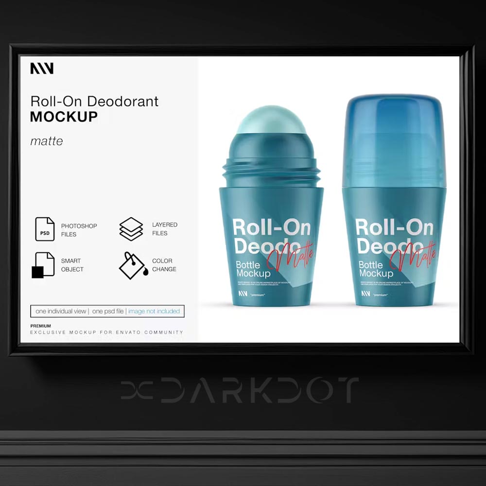 roll-on deodorant turkuaz yesil kapakli plastik sise mockup psd tema