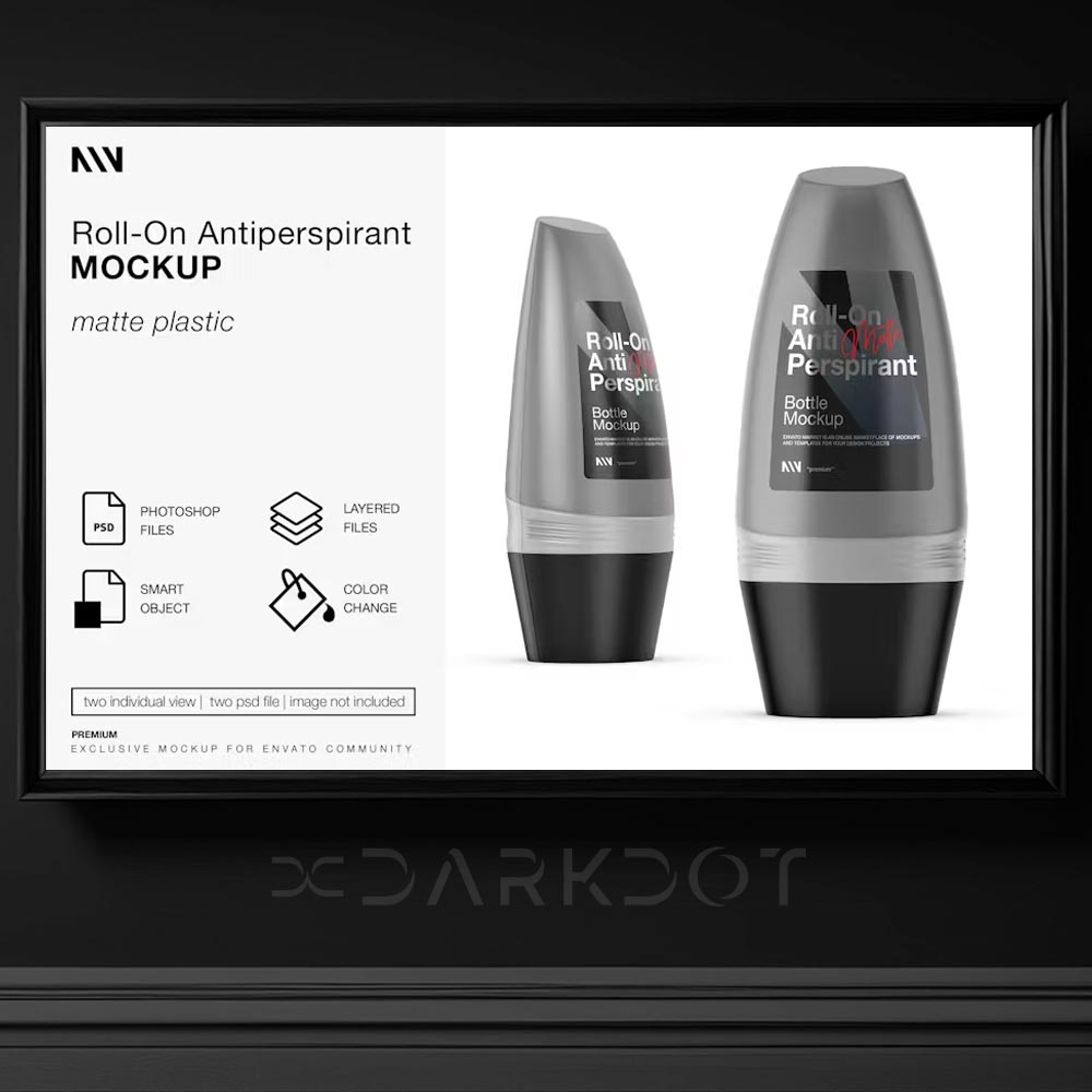 roll-on deodorant gri mat ucgen sise ambalaj kutu tasarim psd mockup