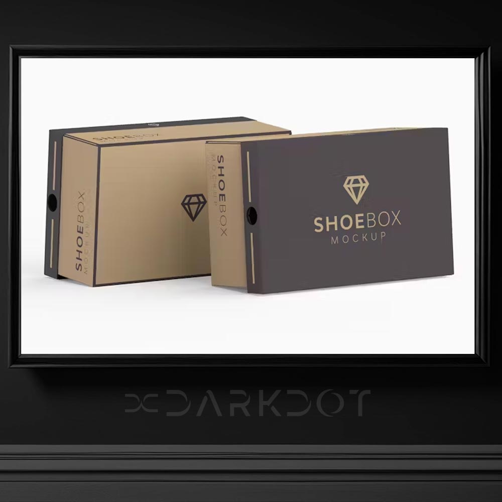 kahverengi kraft ayakkabi kutusu mockup psd tasarim shoes box psd