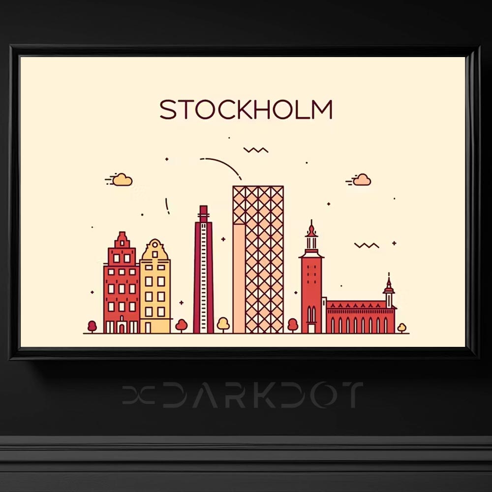 stockholm sehir vektorel illustrasyon cizim ai tema isvec sweeden tema