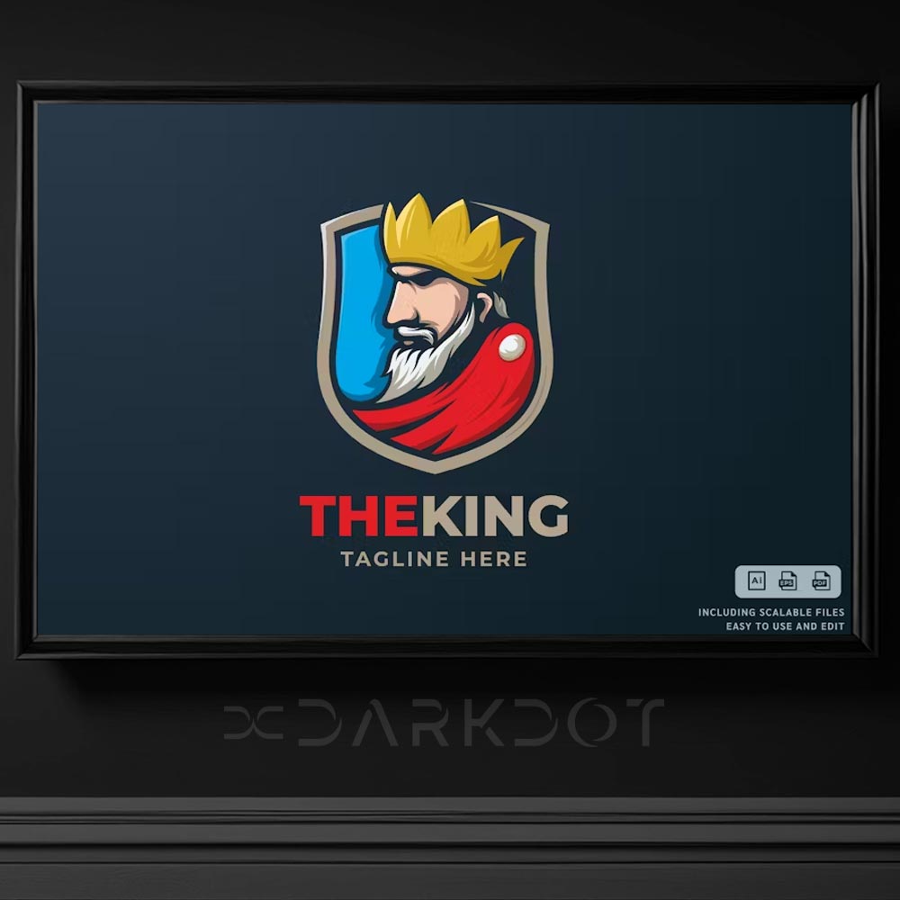 the king kral padisah temali oyun esports logo ai illustrasyon template