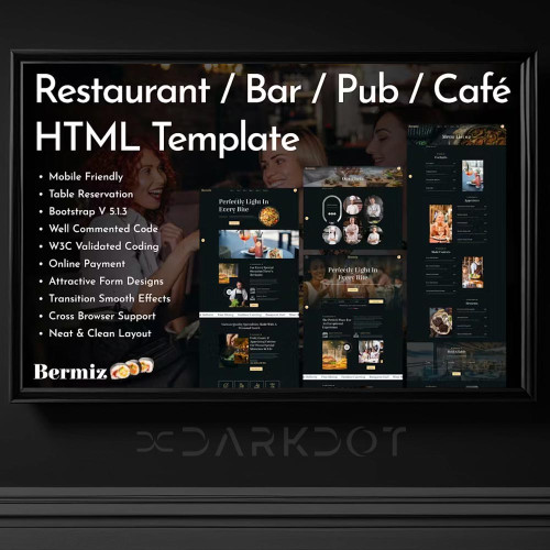 4886 bermiz restoran kafe bar modern web site html tasarim template indir