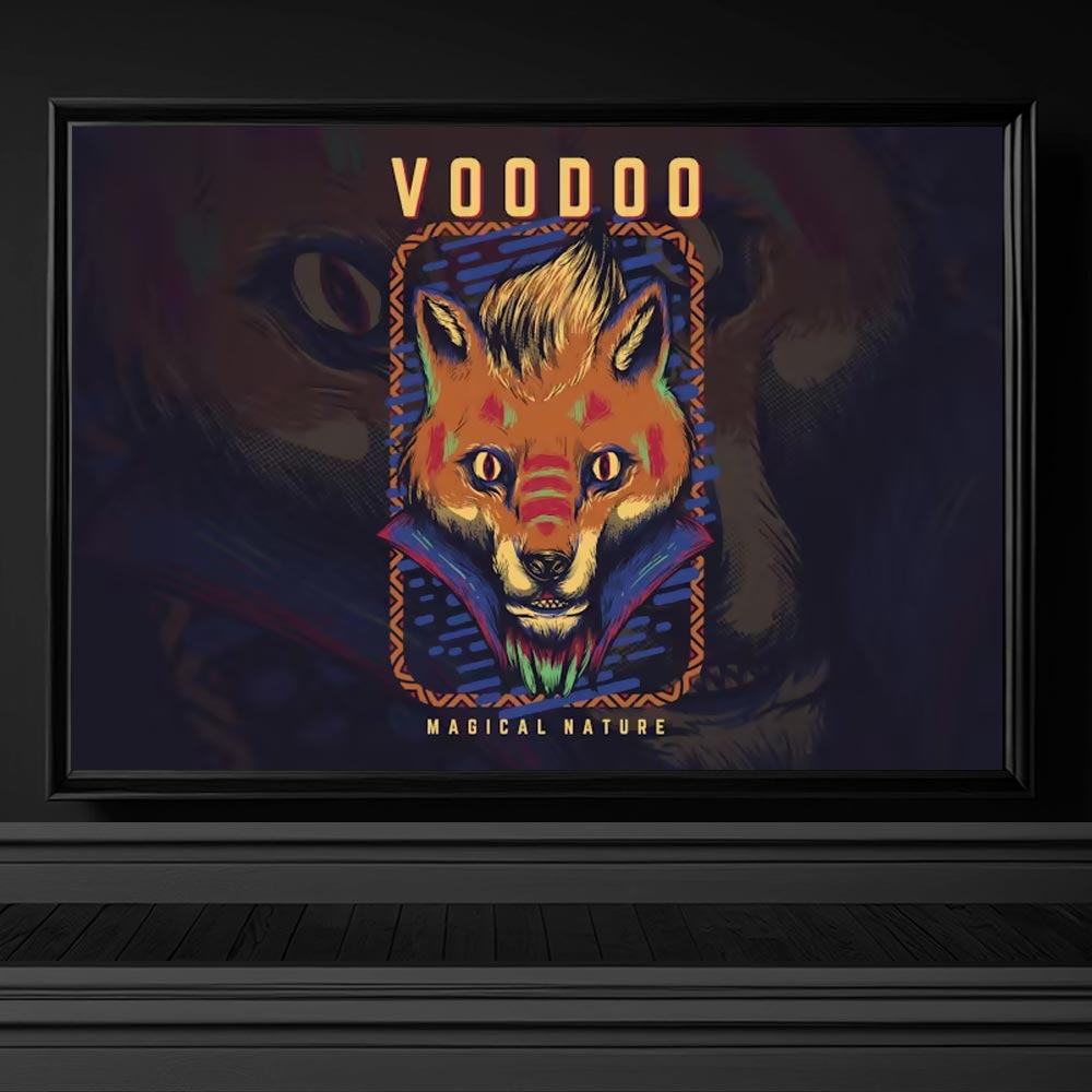 4494 voodoo buyucu tilki temali illustrasyon tisort logo maskot tasarimi indir ai format