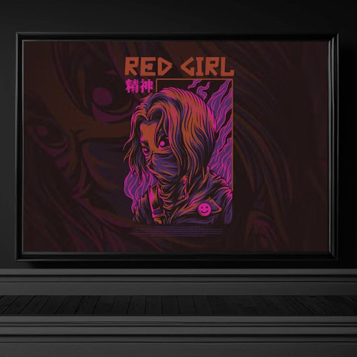 4506 red girl maskeli ninja savasci kiz illustrasyon cizim tisort tasarimi tisort desenleri