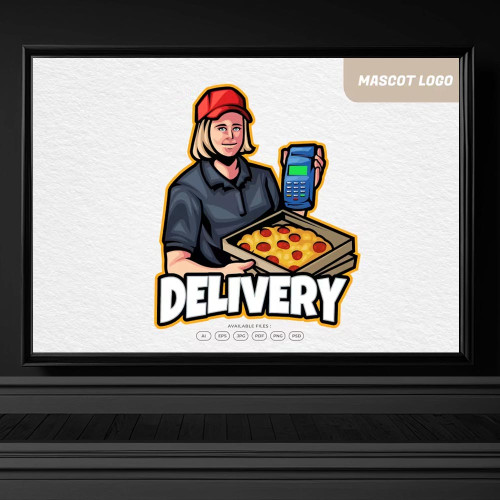 4240 pizzaci kurye logo maskot tasarimi ai, psd format logo tasarimlari pizza kurye psd