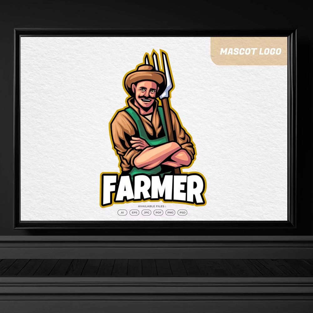 4241 ciftci maskot illustrasyon logo ciftci tarım logolari erkek maskot logosu indir