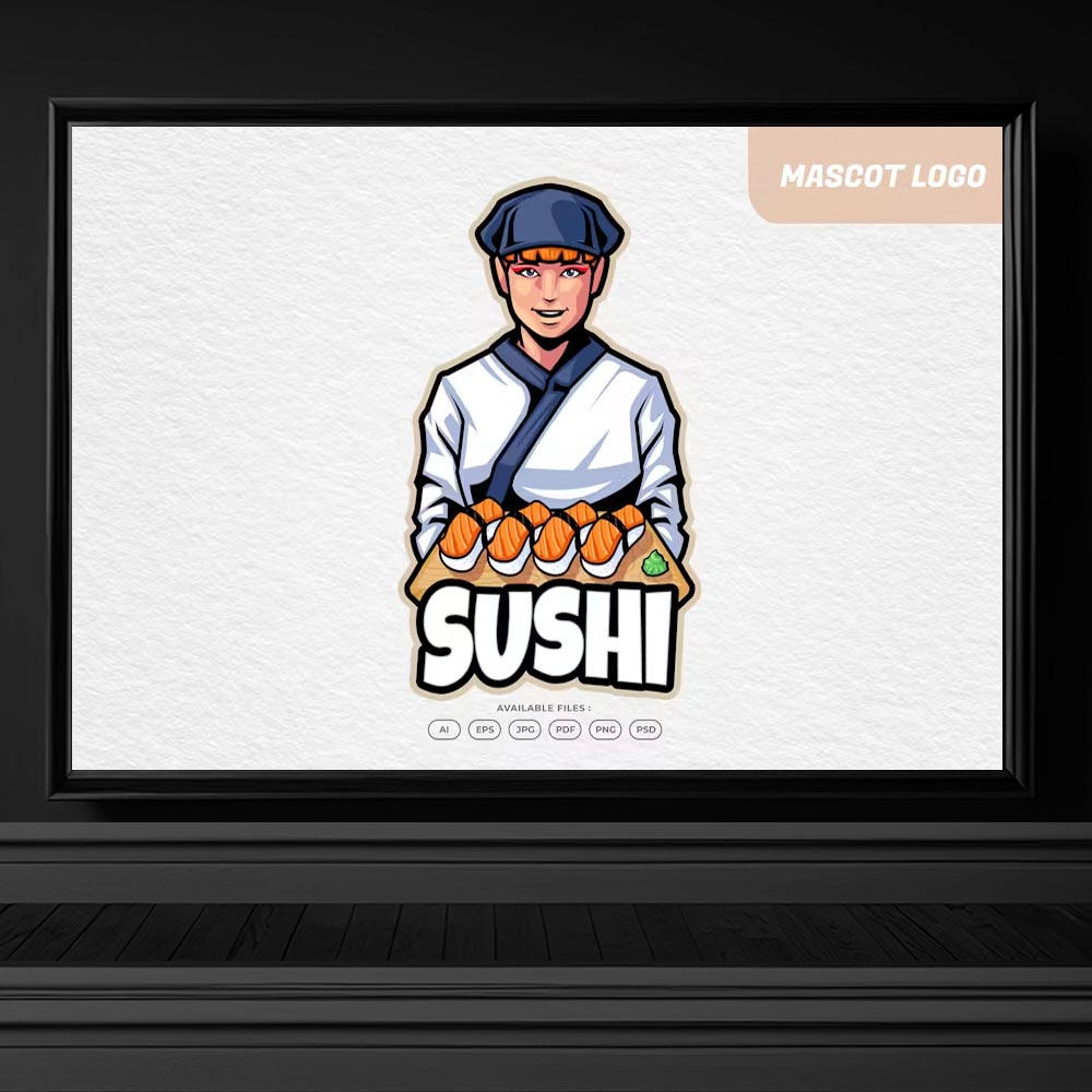 4243 sushi restoran sefi logo maskot tasarimi psd ai format indir deniz urunleri logo