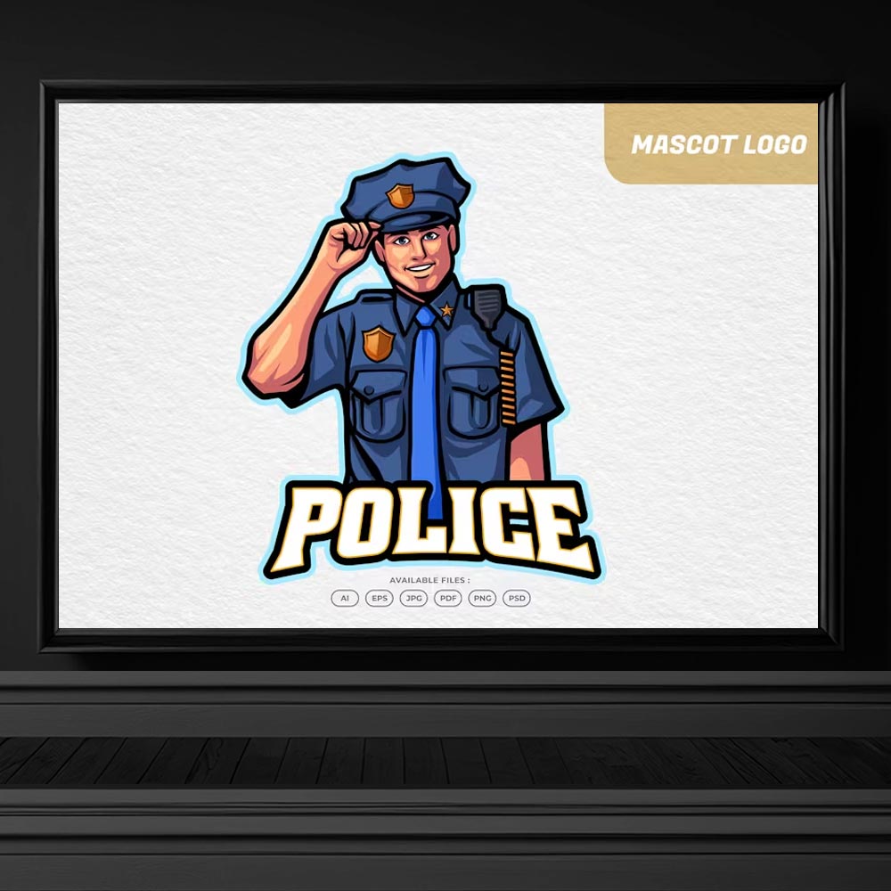4249 erkek polis logo maskot tasarimi psd polis illustrasyon cizim logo karakteri indir