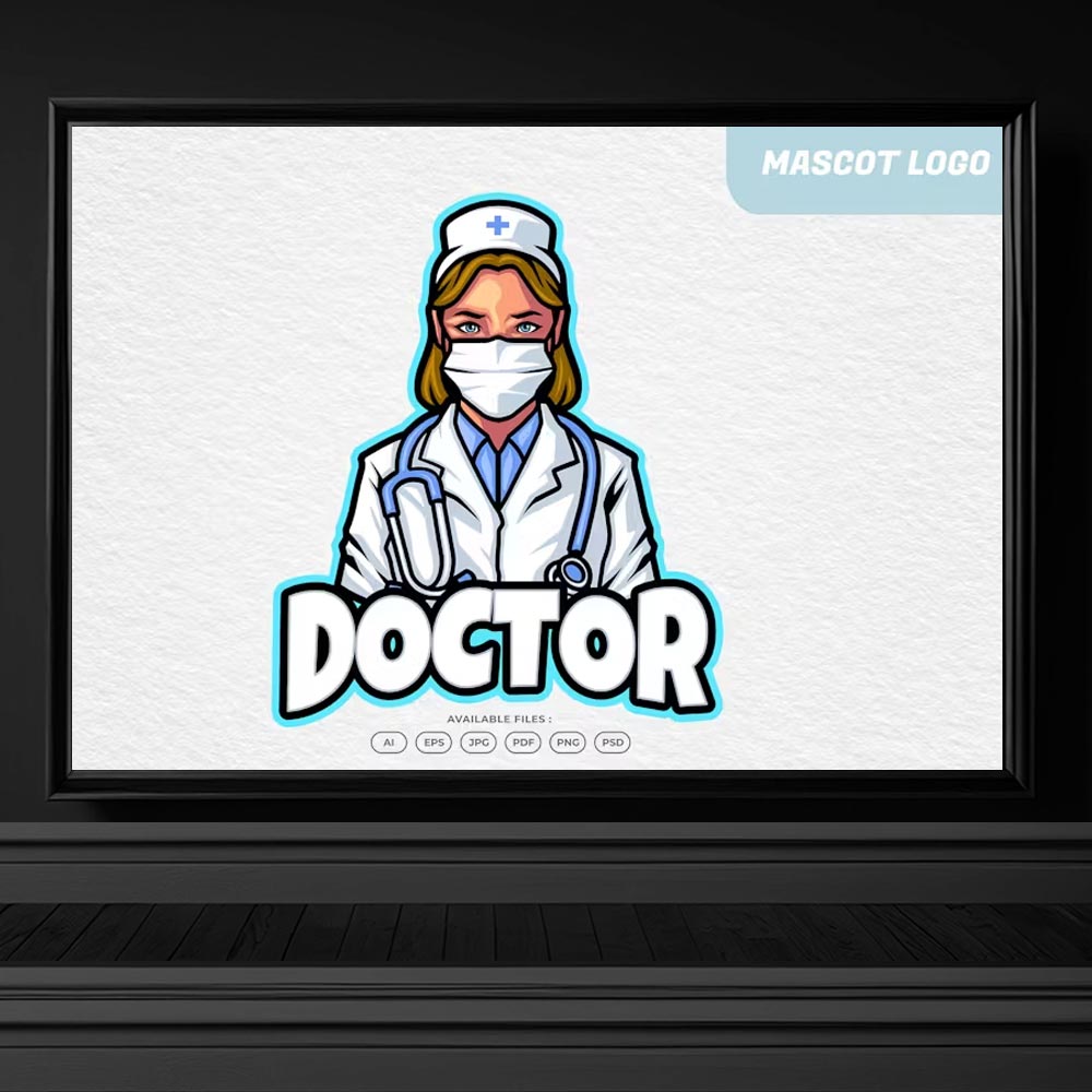 4251 kadin doktor logo maskot tasarimi tip doktoru hemsire logo vektorel cizim indir