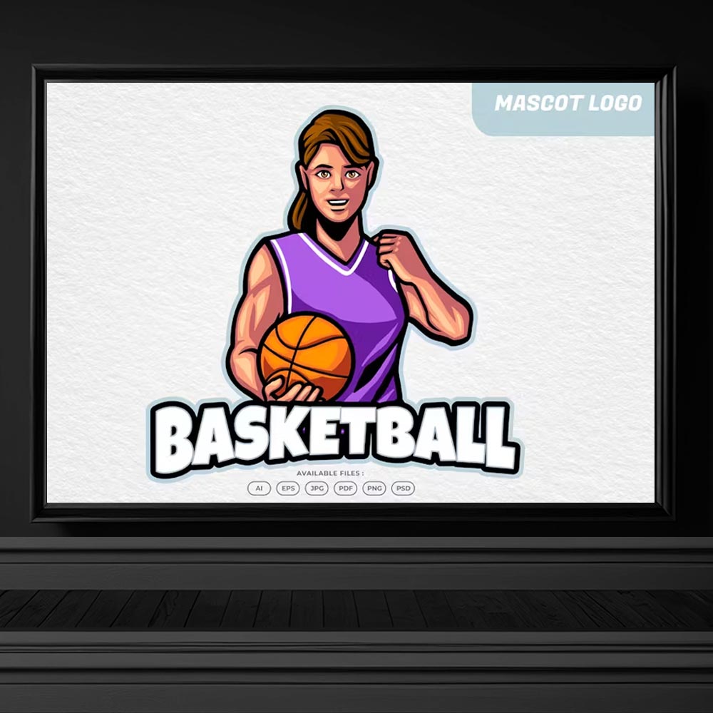 4262 kadin basketbol oyuncusu logo maskot tasarimi vektorel logo indir psd logo indir