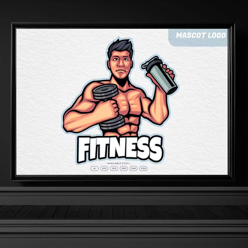 4265 fitness yapan gym sporcu erkek logo maskot tasarimi retro fitness gym logo psd