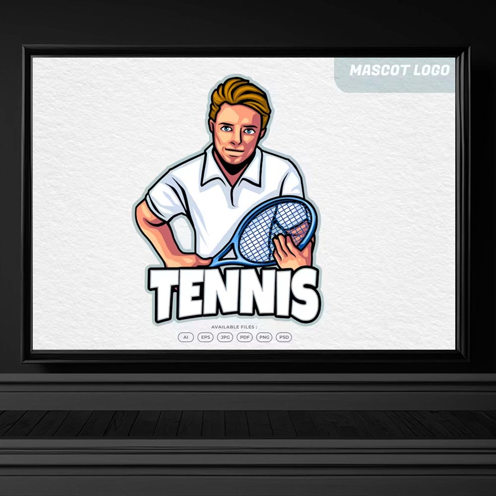 4267 erkek tenis oyuncusu logo maskot tasarim vektorel indir psd tenis oyuncu logo