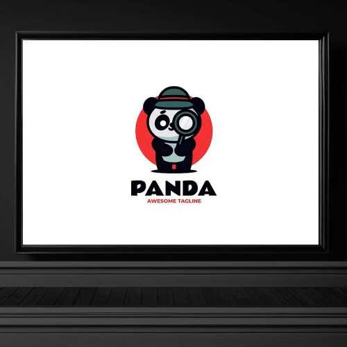 4314 dedektif panda logo maskot tisort tasarimi illustrasyon cizimi vektorel logo indir