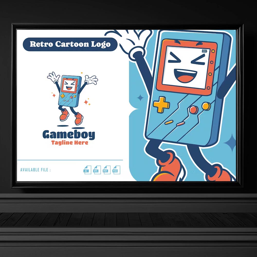 4322 gameboy oyun konsolu retro karakter maskot logo tasarim illustrasyon indir