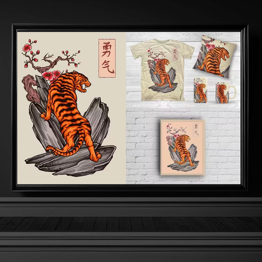 4329 japon kaplan tattoo dovme desen illustrasyon tasarim tshirt kaplan tasarimi indir