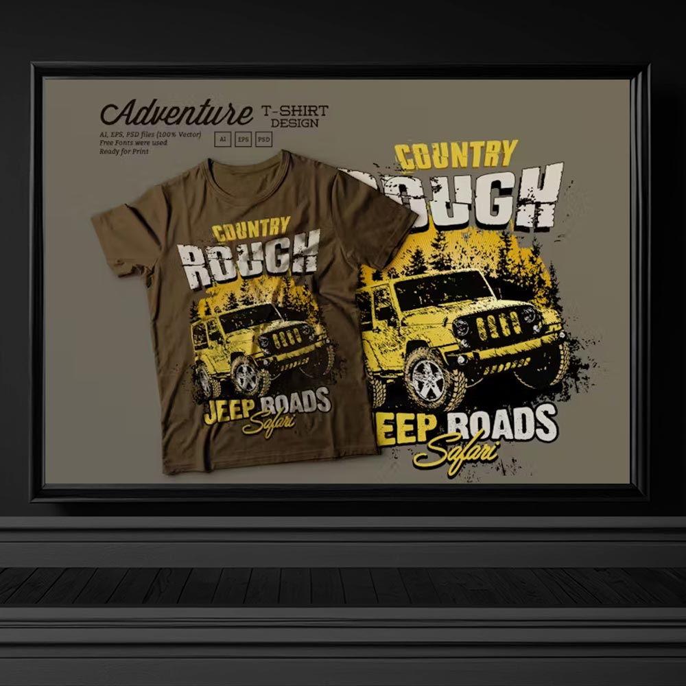 4409 off road macera jeep cip temali tisort tasarimi illustrasyon tema hazir desen
