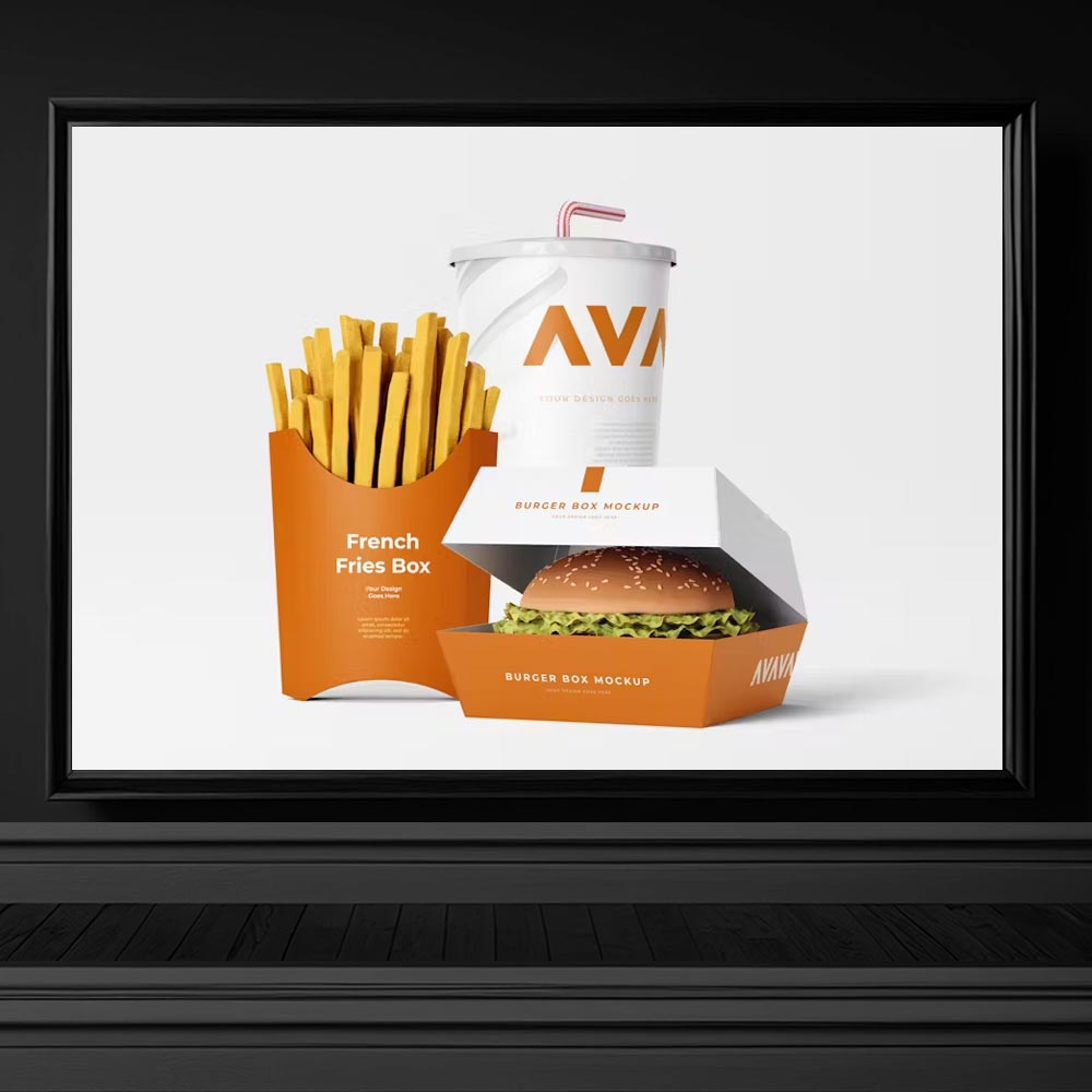 4414 fast food hamburger menu paket tasarimi mockup psd marka logo mockup