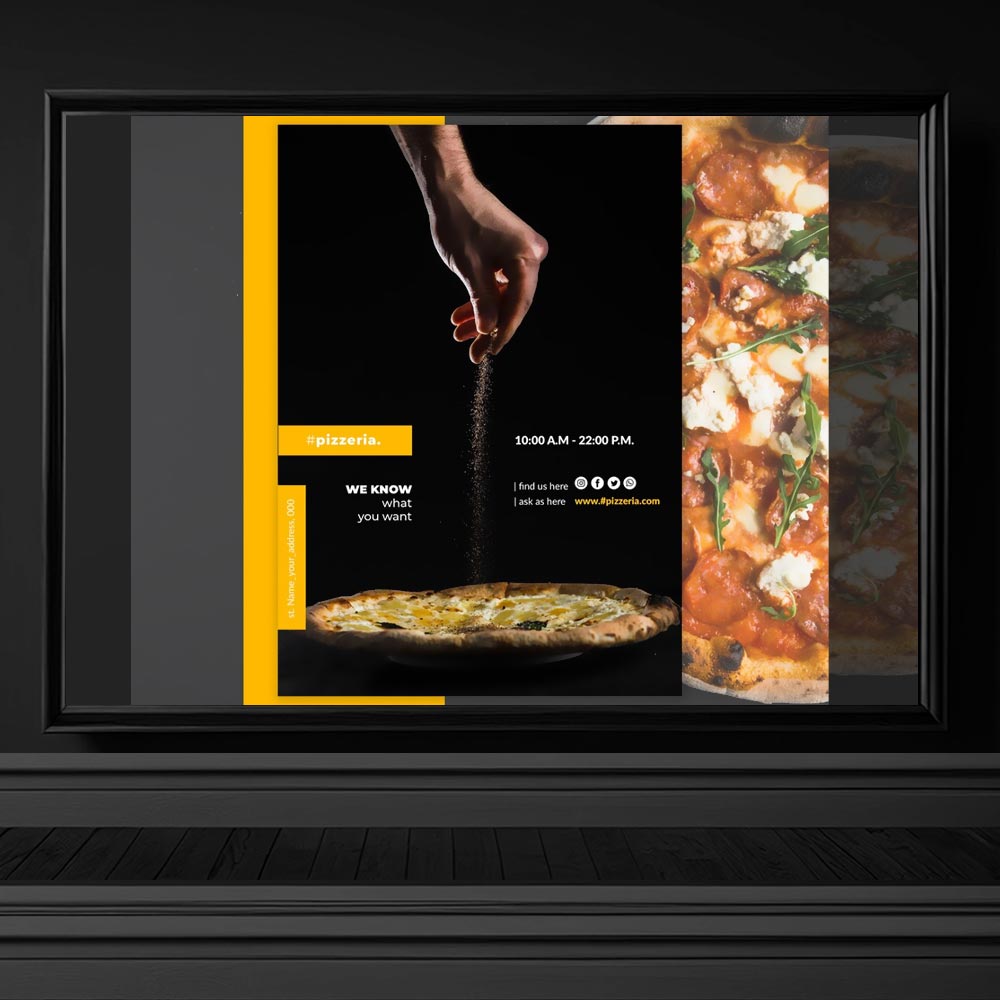 4419 pizza dukkani acilis kapanis firma bilgileri el ilani brosur siyah tema psd indir