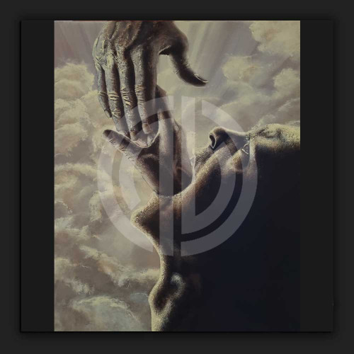 Yağlı boya tablo adam tanrı eli sürreal