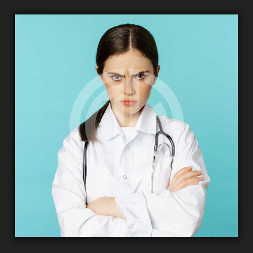 Kadın kızgın doktor steteskop stok fotoğrafı