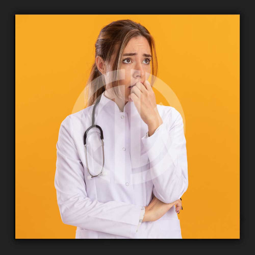 Endişeli kadın doktor steteskop stok fotoğrafı